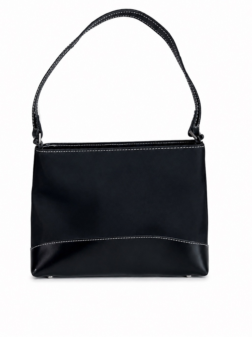 Sleek Black Shoulder Bag with Contrast Stitching